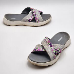 Skechers Go Walk Flex Gray Multi Blossom Slide Sandals Size 10